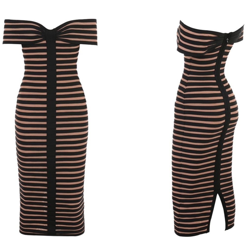 HOUSE OF CB 'Petra' Striped Bandage Midi Dress black NWOT size XS - Picture 11 of 15